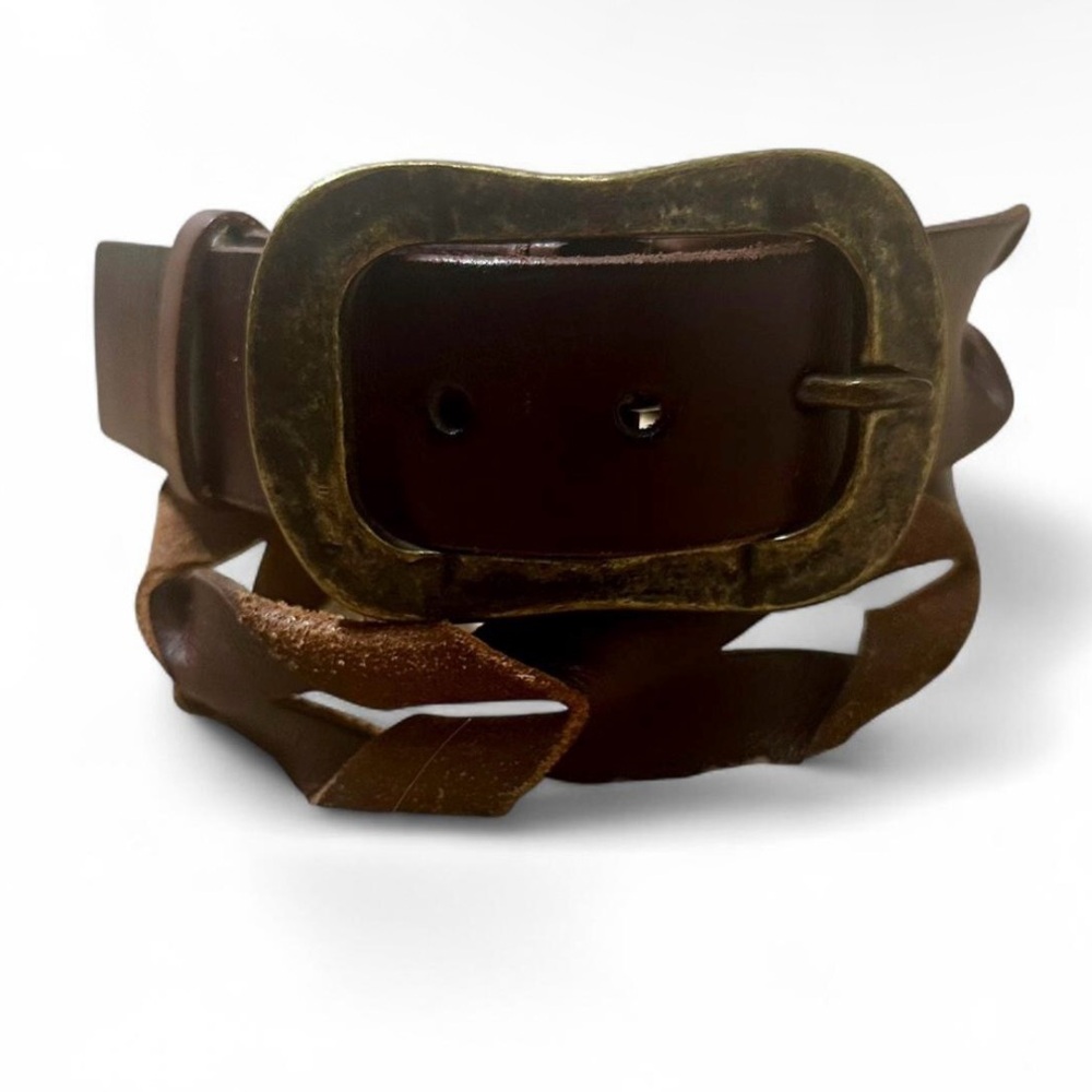 Buckle Brand Braided Inside Out Twisted Leather Belt Brass Weathered Size M 34"